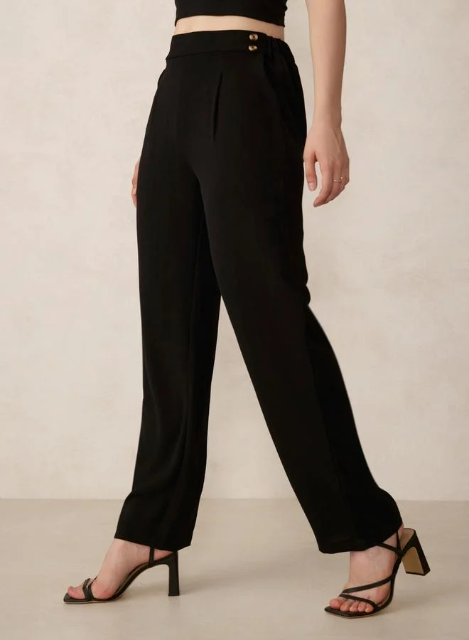 Outzidr  Black Waist Button Pull On Pants for Women | Best Price UAE