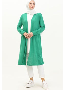 Sefa Merve Plain Long Cardigan 8615-01 Green  - Image 1