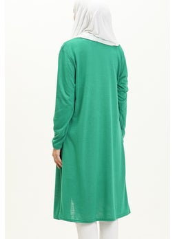 Sefa Merve Plain Long Cardigan 8615-01 Green  - Image 5