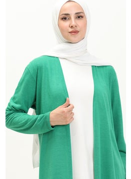 Sefa Merve Plain Long Cardigan 8615-01 Green  - Image 3