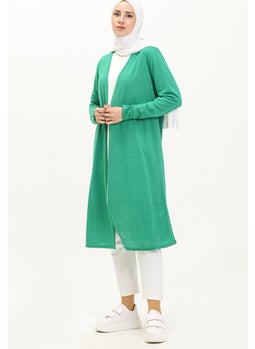 Sefa Merve Plain Long Cardigan 8615-01 Green  - Image 2