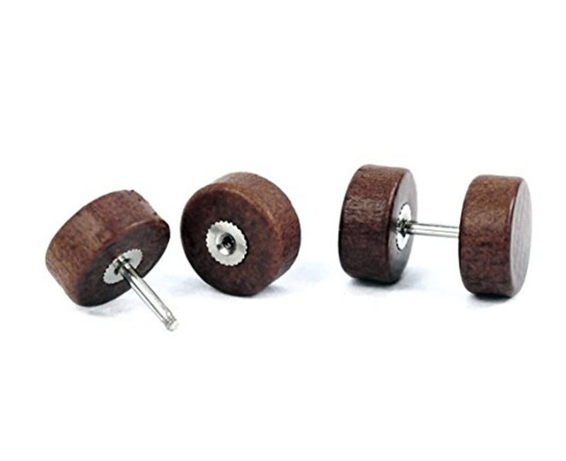 KARAY 8mm Wood Wooden Vintage Round Circle Fake Cheater Plugs Tunnel Unisex Stainless Steel Stud Earrings Lot Set (3pair a Set) - Image 5