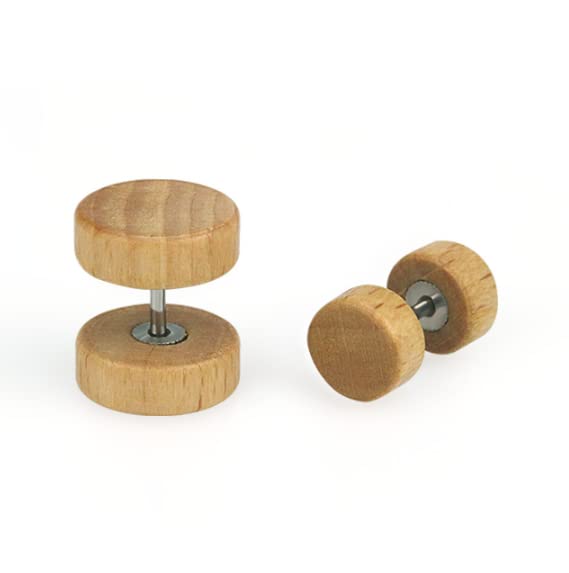 KARAY 8mm Wood Wooden Vintage Round Circle Fake Cheater Plugs Tunnel Unisex Stainless Steel Stud Earrings Lot Set (3pair a Set) - Image 3