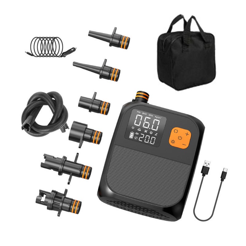 Portable Paddle Board Pump 25PSI High Pressure Electric Air Compressor Pump Power Bank with 6 Nozzles and LED Light for Inflatable Boat Surfboard Stand-up Paddle Board Air Mattress Swimming Rings - Image 1