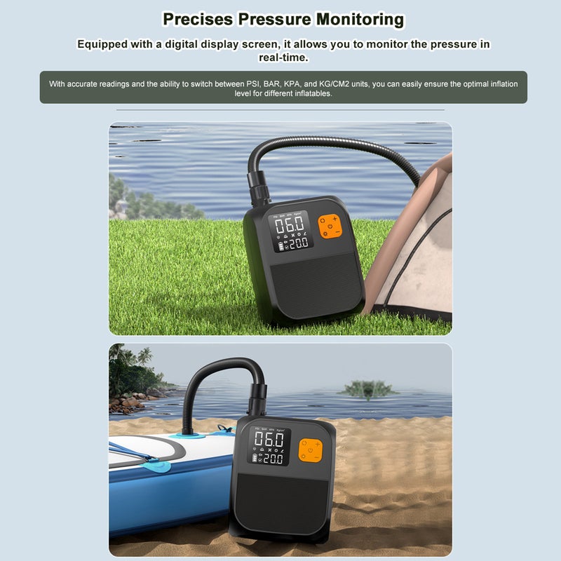 Portable Paddle Board Pump 25PSI High Pressure Electric Air Compressor Pump Power Bank with 6 Nozzles and LED Light for Inflatable Boat Surfboard Stand-up Paddle Board Air Mattress Swimming Rings - Image 2