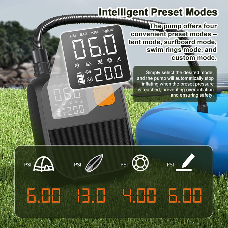 Portable Paddle Board Pump 25PSI High Pressure Electric Air Compressor Pump Power Bank with 6 Nozzles and LED Light for Inflatable Boat Surfboard Stand-up Paddle Board Air Mattress Swimming Rings - Image 5