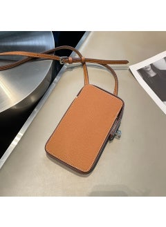 Fashionable Versatile Lock Buckle Mobile Phone Bag Palm Print Genuine Leather Box Bag Simple Solid Color Crossbody Mini Bag For  Earthy yellow