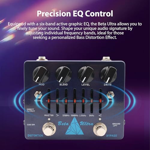 summina Distortion Pedal Dual Circuit Alpha Omega Bass Effects Pedal Bass Guitar Distortion Pedal DI Box 6-Band EQ Headphone Output Amp Simulator with Cabinet Emulation for Bass Players - Image 2