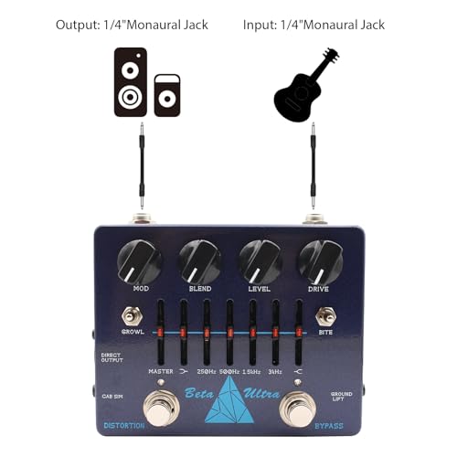 summina Distortion Pedal Dual Circuit Alpha Omega Bass Effects Pedal Bass Guitar Distortion Pedal DI Box 6-Band EQ Headphone Output Amp Simulator with Cabinet Emulation for Bass Players - Image 3
