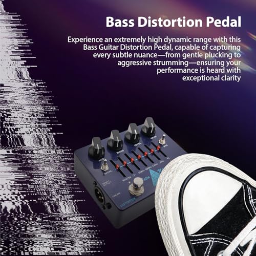 summina Distortion Pedal Dual Circuit Alpha Omega Bass Effects Pedal Bass Guitar Distortion Pedal DI Box 6-Band EQ Headphone Output Amp Simulator with Cabinet Emulation for Bass Players - Image 5