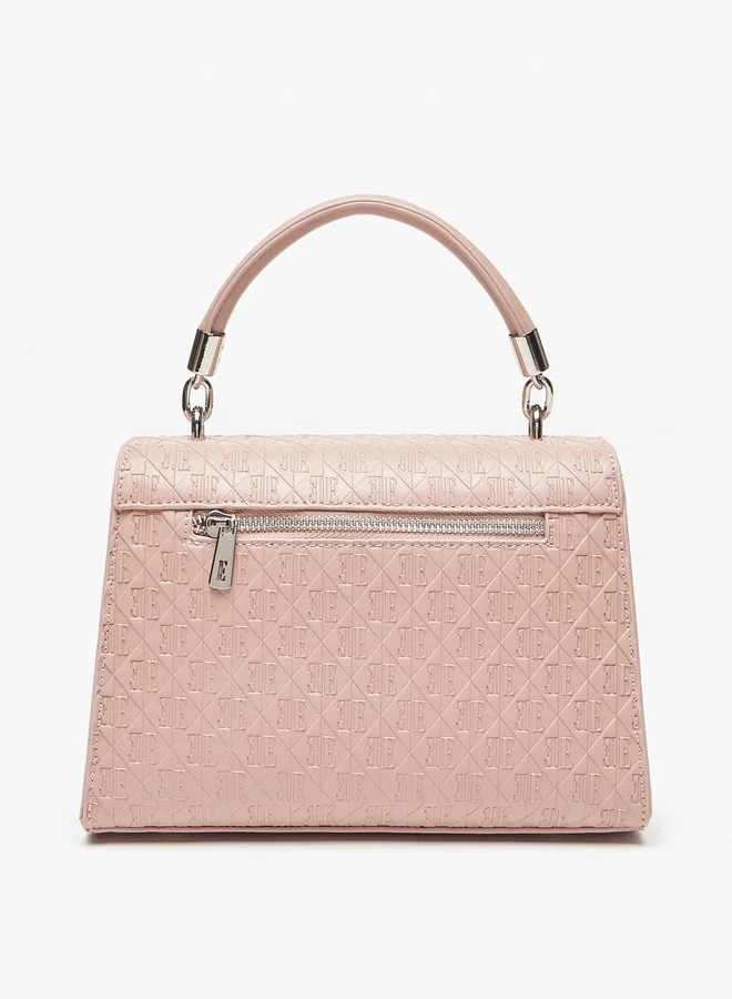 ايل Women Monogram Embossed Satchel Bag With Top Handle And Detachable Strap