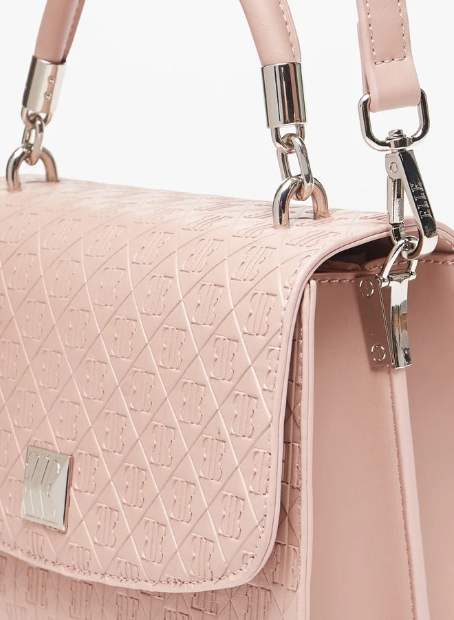ايل Women Monogram Embossed Satchel Bag With Top Handle And Detachable Strap
