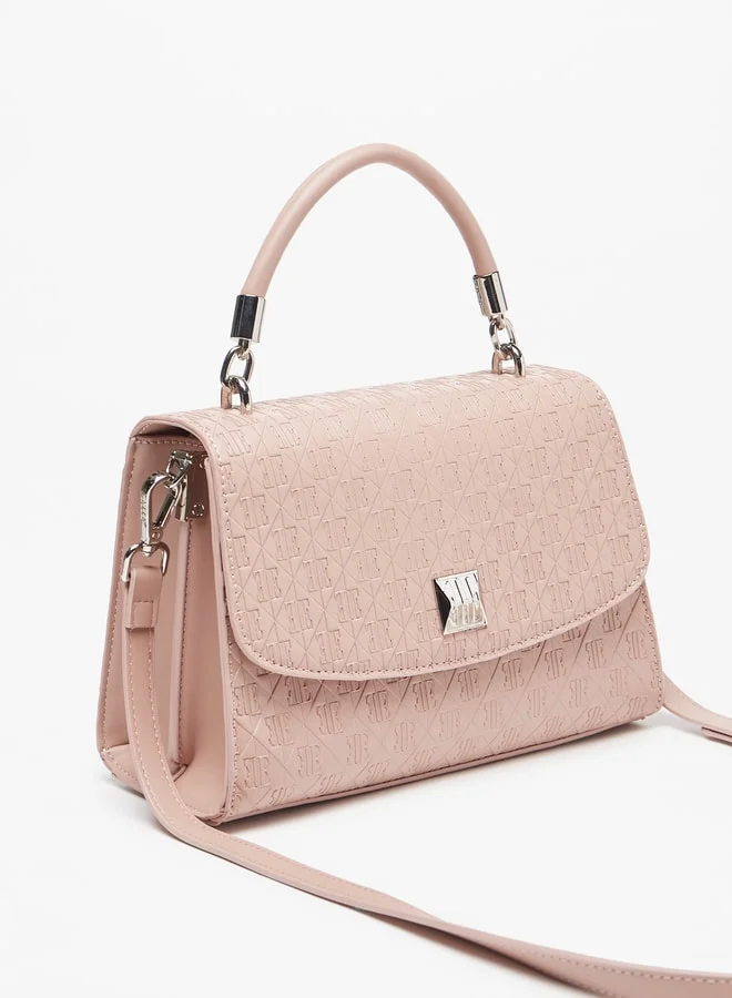 ايل Women Monogram Embossed Satchel Bag With Top Handle And Detachable Strap