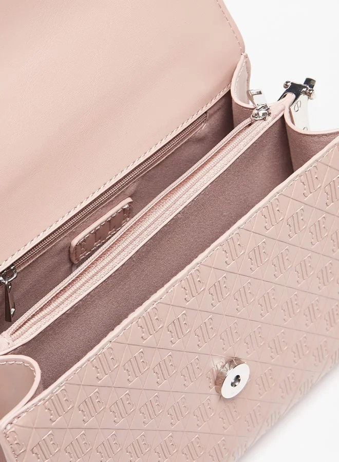 ايل Women Monogram Embossed Satchel Bag With Top Handle And Detachable Strap