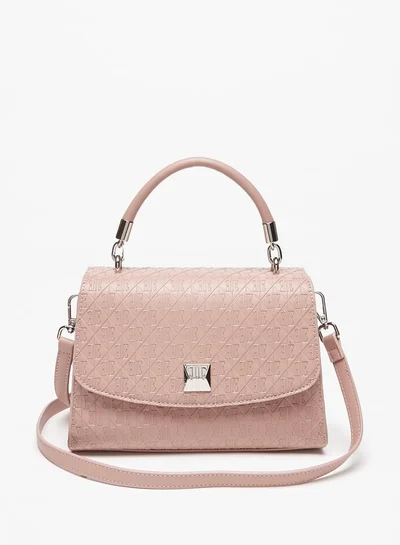 ايل Women Monogram Embossed Satchel Bag With Top Handle And Detachable Strap