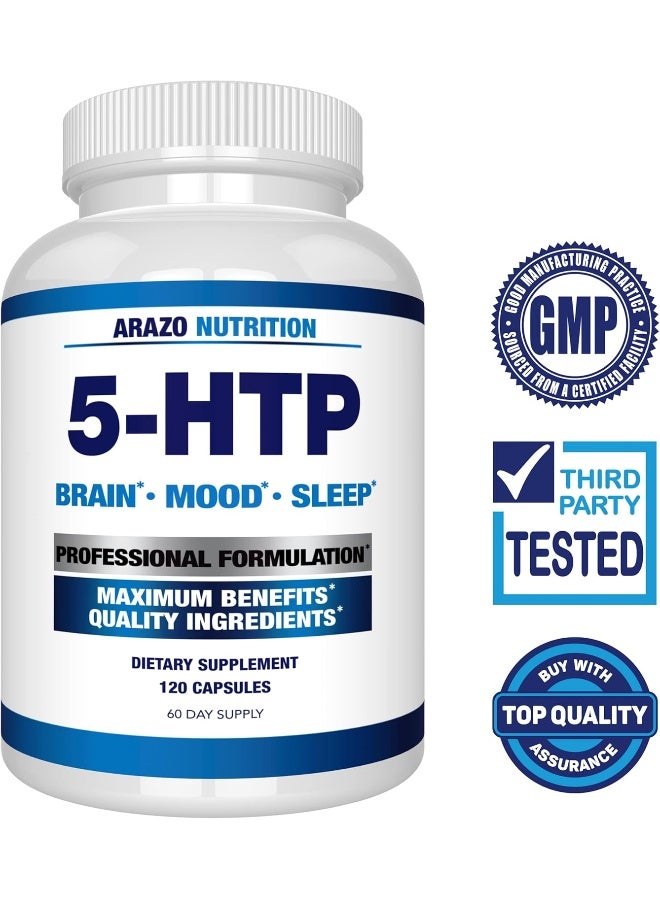 Arazo Nutrition Arazo Nutrition 99% High Purity 5-HTP Plus Calcium for Mood, Sleep, Anxiety - Boosts Serotonin Production - 200mg, 120 Capsules - Image 2