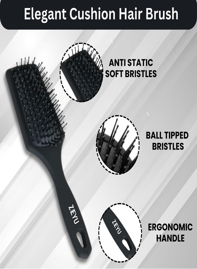 Zeyu Hair Brush for Men & Women | Cushion Paddle Design with Soft Flexible Nylon Bristles | Smoothening & Styling Tool for Curly, Wavy, Straight & Thick Hair | Anti-Frizz Grooming Comb - Image 2