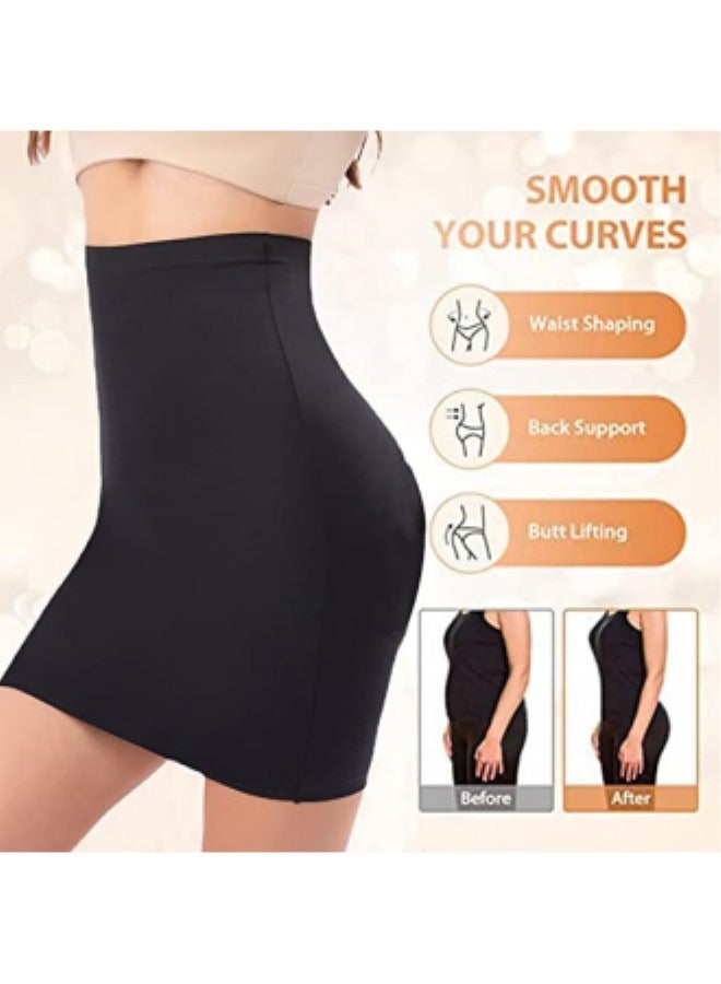 Women's Half Slips Under Dresses High Waist Tummy Control Body Shaper Seamless Shapewear Slip Skirt,Beige  - Image 2