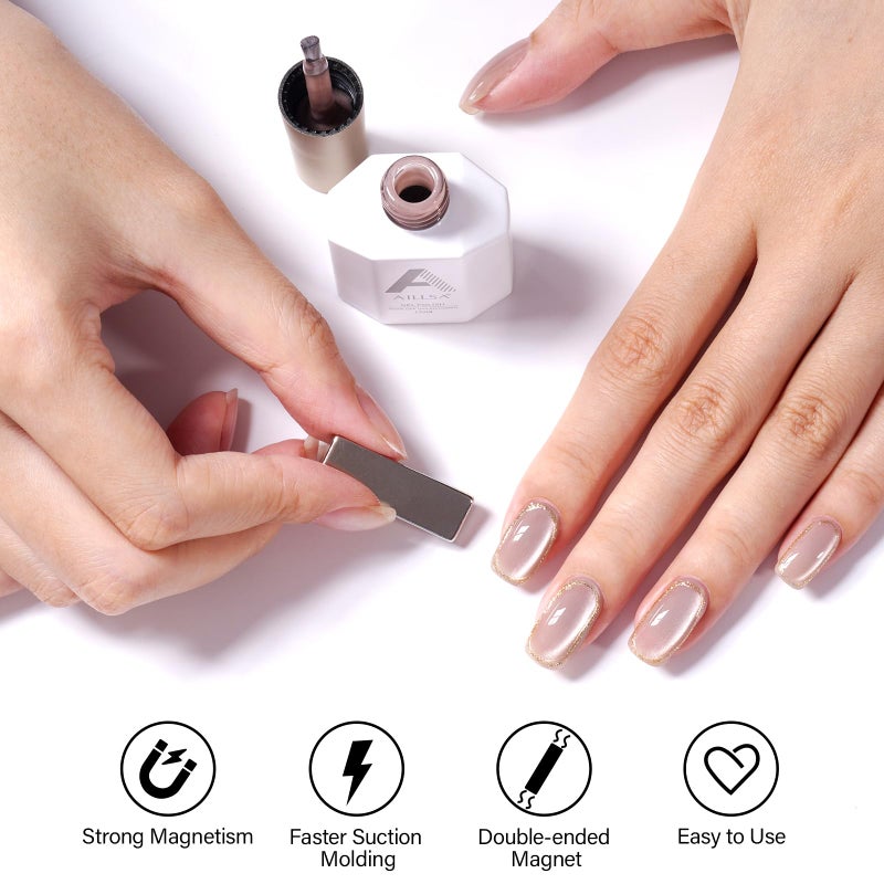 AILLSA Cat Eye Gel Nail Polish Nude Glitter Crystal Polish with Magnet, Glass Sparkle Nail Polish Reflective Shimmer Translucent Jelly Color U V Gel Salon DIY at Home 0.5 OZ GF26 - Image 5