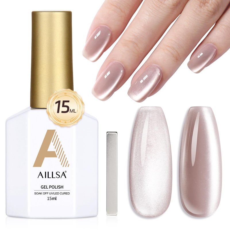 AILLSA Cat Eye Gel Nail Polish Nude Glitter Crystal Polish with Magnet, Glass Sparkle Nail Polish Reflective Shimmer Translucent Jelly Color U V Gel Salon DIY at Home 0.5 OZ GF26 - Image 1
