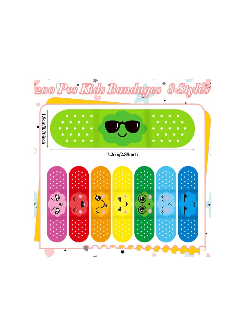 Generic - Kids Cartoon Bandages - 200 Pcs Bulk, 8 Fun Styles, Flexible Waterproof Adhesive Strips for Scrapes & Burns, Comfortable Protection for Boys, Girls, and Toddlers. - Image 1