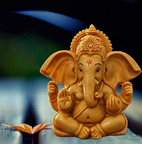 ascension Handcrafted Ganesha Beautiful Lord Ganesha Idol Figurine Showpiece Sculpture Hindu Polyresin Car Dashboard Ganesh Ji Statue Brown - Image 3