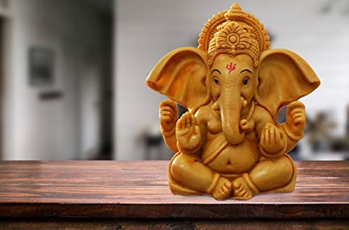ascension Handcrafted Ganesha Beautiful Lord Ganesha Idol Figurine Showpiece Sculpture Hindu Polyresin Car Dashboard Ganesh Ji Statue Brown - Image 4