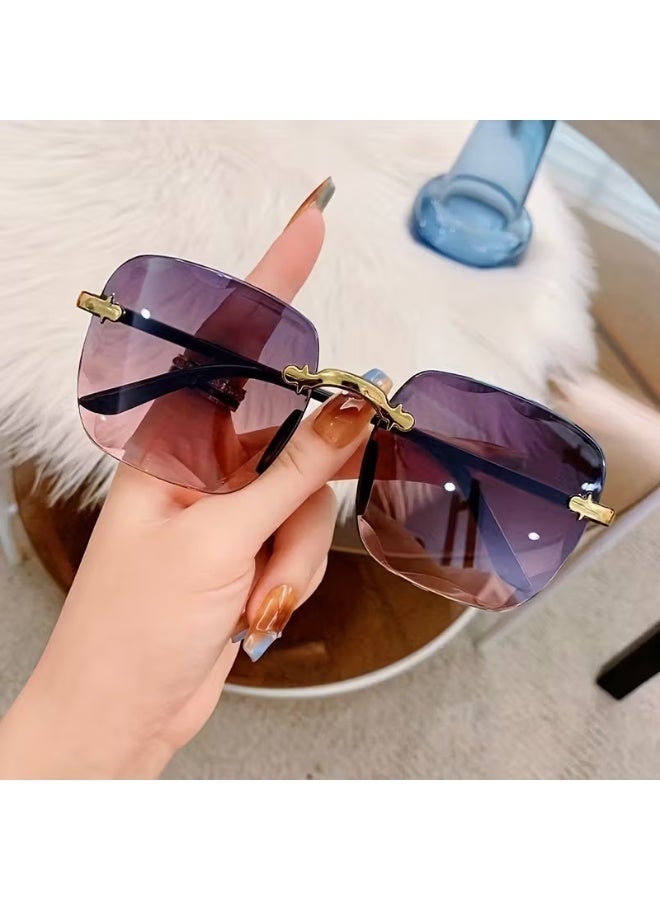 Square Frameless Glasses for Women, PC Polycarbonate Frame, Decorative Eyewear with Photo-Enhancing For, Street Fashion for Daily (Includes eyeglass case),sunglasses