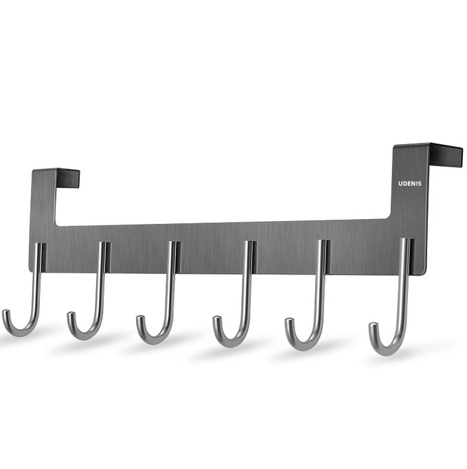 OVER DOOR HANGER METAL OVER THE DOOR HOOK RACK WITH 6 HOOK FOR HANGING TOWEL ROBE COAT BATHROOM BEDROOM TOWEL RAILS GREY