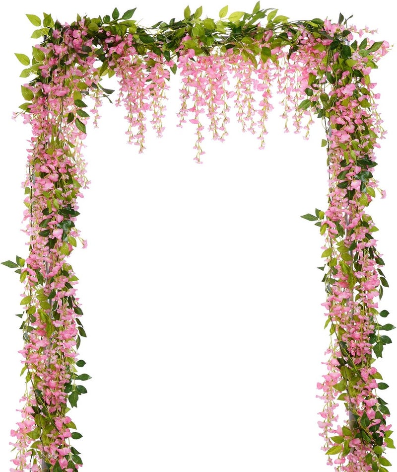 Lvydec Wisteria Artificial Flowers Garland, 4 Pcs Total 28.8ft Artificial Wisteria Vine Silk Hanging Flower for Home Garden Outdoor Ceremony Wedding Arch Floral Decor (Pink) - Image 1