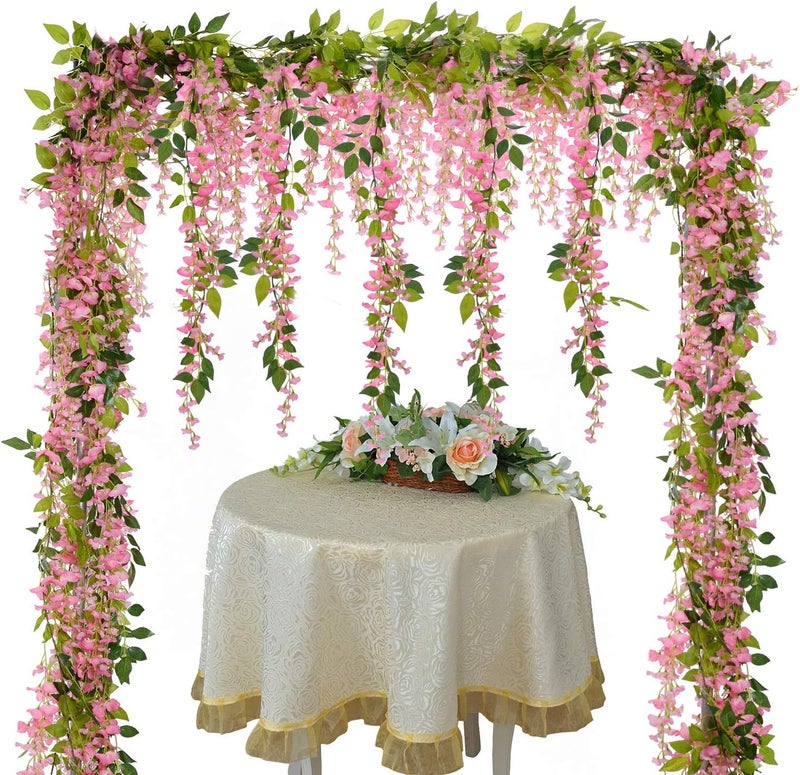 Lvydec Wisteria Artificial Flowers Garland, 4 Pcs Total 28.8ft Artificial Wisteria Vine Silk Hanging Flower for Home Garden Outdoor Ceremony Wedding Arch Floral Decor (Pink) - Image 3