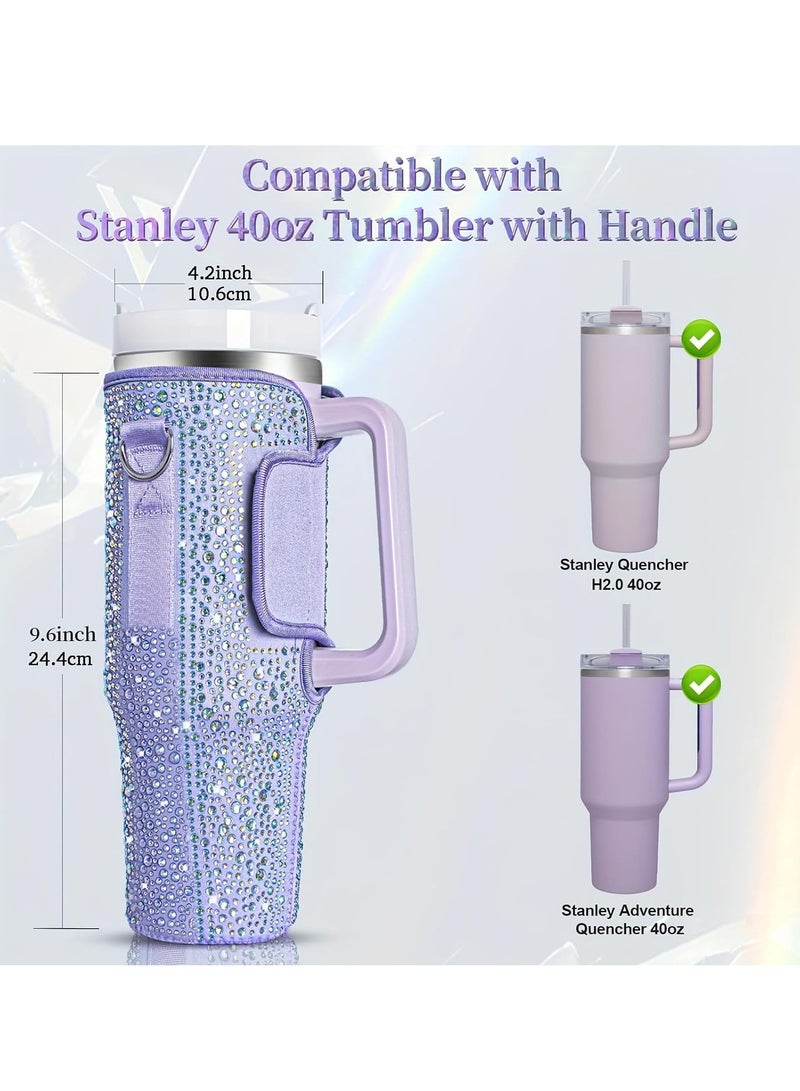 عام 1.18L ستانلي كأس لامعة حامل زجاجة ماء مع غطاء ستانلي ، حقيبة زجاجة حجر الراين وملحقات كأس ستانلي - الأرجواني - Image 3