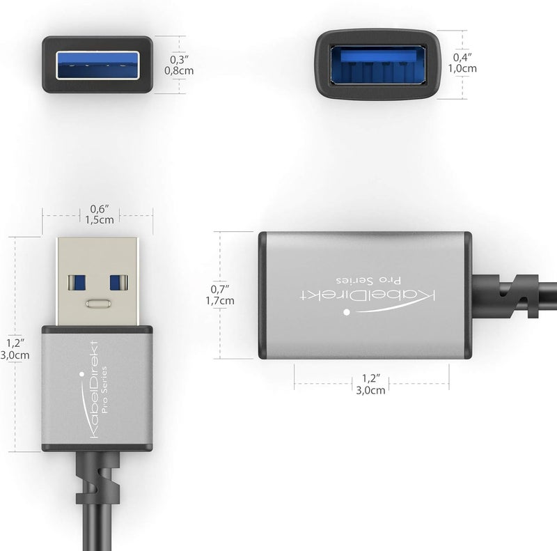 KabelDirekt – USB 3.0 Extension Cable – 0.8m – (USB-A plug to USB-A female connector, black/space grey) - Image 3