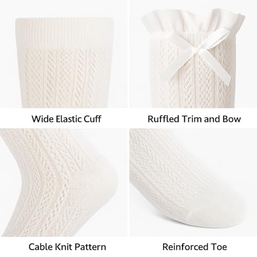 Flavizo Lace Stockings for Women and Girls - Sexy White Thigh High Socks, Elegant Knee Length Hosiery, Comfortable Long Socks for Parties, Dance Wear - Image 3