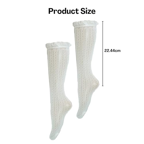 Flavizo Lace Stockings for Women and Girls - Sexy White Thigh High Socks, Elegant Knee Length Hosiery, Comfortable Long Socks for Parties, Dance Wear - Image 2