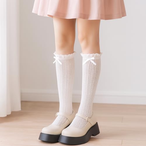 Flavizo Lace Stockings for Women and Girls - Sexy White Thigh High Socks, Elegant Knee Length Hosiery, Comfortable Long Socks for Parties, Dance Wear - Image 4