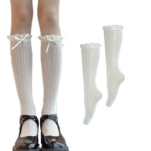 Flavizo Lace Stockings for Women and Girls - Sexy White Thigh High Socks, Elegant Knee Length Hosiery, Comfortable Long Socks for Parties, Dance Wear - Image 1