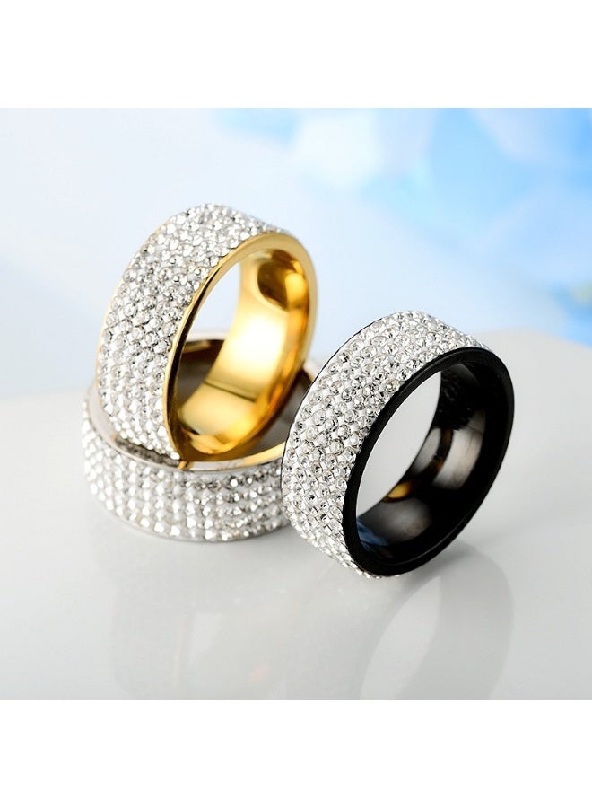 خاتم ألماس من فولاذ التيتانيوم بسمك 8 مم، بخمسة صفوف - خاتم عصري مرصع بألماس شفاف بدرجة AAA، مصنوع يدويًا، مضاد للحساسية، مقاوم للخدش، مناسب للزفاف والمناسبات اليومية - Image 3