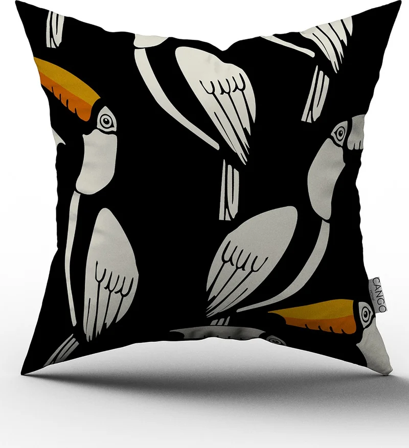Cango Home Black and White Exotic Bird Pillow and Cushion Cover