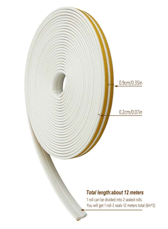 Pluokvzr Foam Seal Tape Door Weather Stripping Self Adhesive Foam Weatherproof Door Window Insulation Seal Strip (19.68ft x 2 Rolls) - Image 3