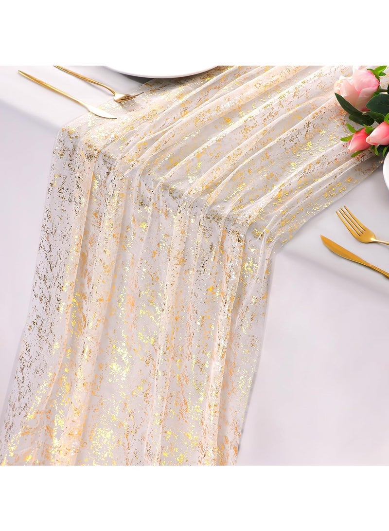 Gold Table Runner, Sheer Chiffon Tulle Cheesecloth Golden Sequin Glitter Metallic Foil, Gold Party Table Decorations Centerpiece for Wedding Birthday Christmas Bridal Baby Shower - Image 1