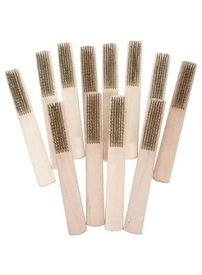Copper Wire Brush Set 12pcs Wooden Handle Metal Cleaning Rust Removal Tools - Image 1