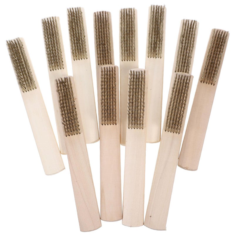 Copper Wire Brush Set 12pcs Wooden Handle Metal Cleaning Rust Removal Tools - Image 2
