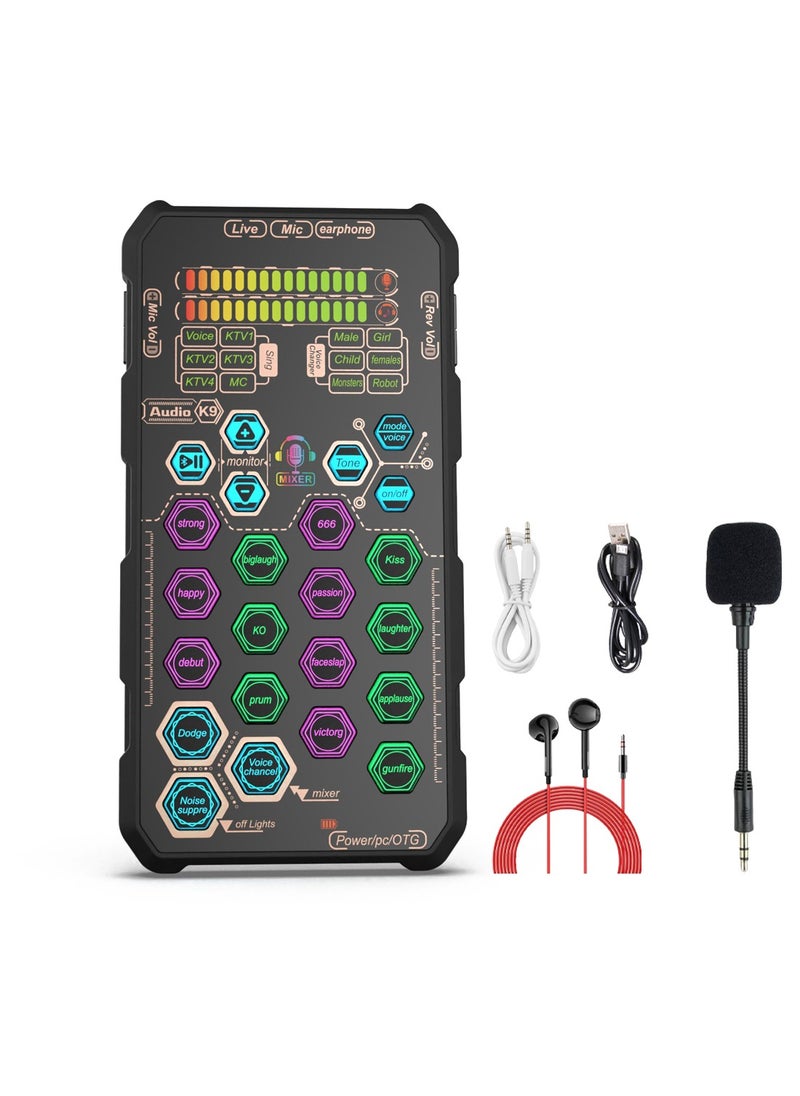 Viden Handheld Live Professional Sound Card Mixer Bluetooth 5.0 Voice Changing Dsp Chip 14 Sound Effects Audio Mixing Console Amplifier Live Broadcast Blog Interview  - Image 1