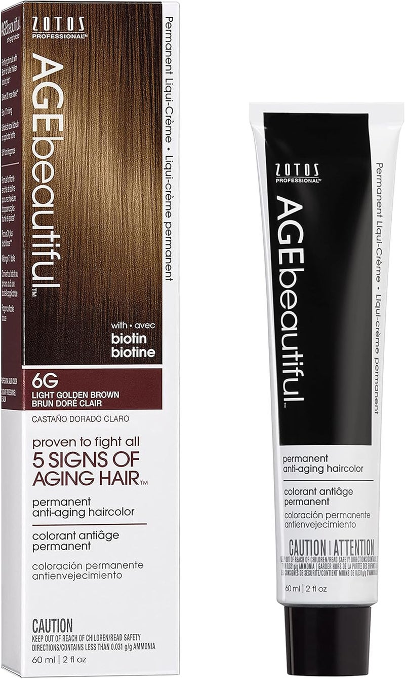 AGE beautiful AGEbeautiful Permanent Hair Color Dye Liqui-Creme - 6G Light Golden Brown with Biotin for Thicker, Fuller Hair - Image 1