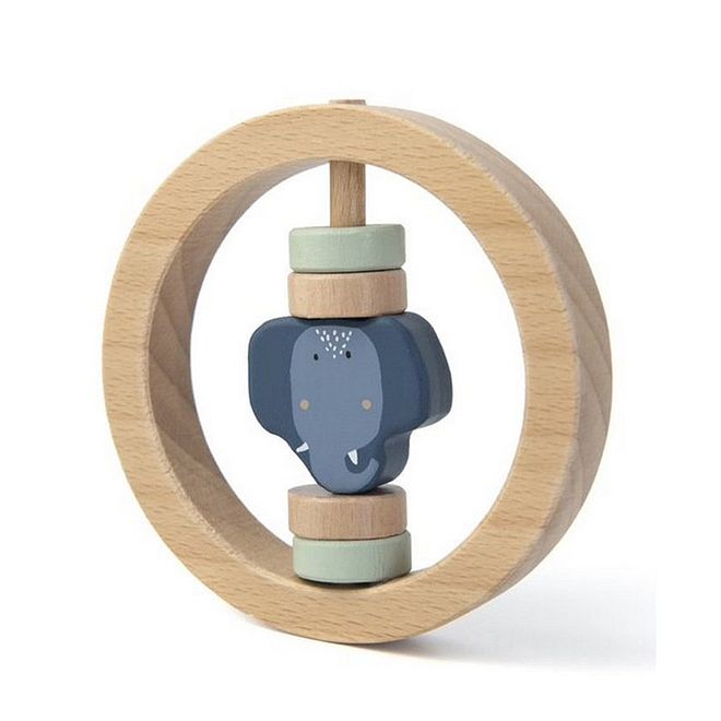 Trixie Mrs. Elephant Wooden Round Rattle for Babies, 100% FSC Beechwood, 6 Months, Fun Rattling Sound - 9x1.5cm - Image 1
