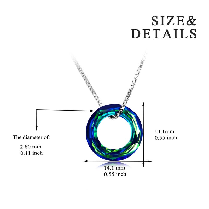 AOBOCO 925 Sterling Silver Necklace with Austrian Circle Round Crystal Pendant Simple Jewelry for Women Birthday for Her Mothers Day for Mom (Dia 0.55" Circle Blue) - Image 3