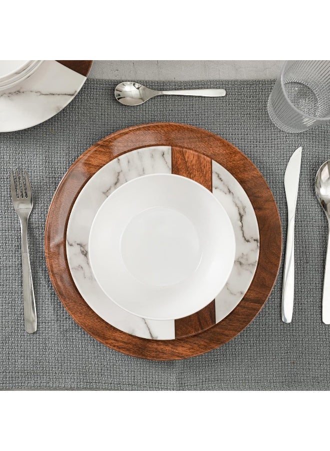 LEHAHA طقم أدوات المائدة الحديثة الريفية من ليهها - 12 قطعة من الميلامين بتصميم رخامي خفيف الوزن للأطباق والأوعية غير القابلة للكسر بنقوش خشبية - طقم أدوات مائدة لخدمة 4 أشخاص - Image 3