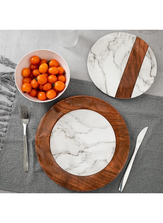 LEHAHA طقم أدوات المائدة الحديثة الريفية من ليهها - 12 قطعة من الميلامين بتصميم رخامي خفيف الوزن للأطباق والأوعية غير القابلة للكسر بنقوش خشبية - طقم أدوات مائدة لخدمة 4 أشخاص - Image 4