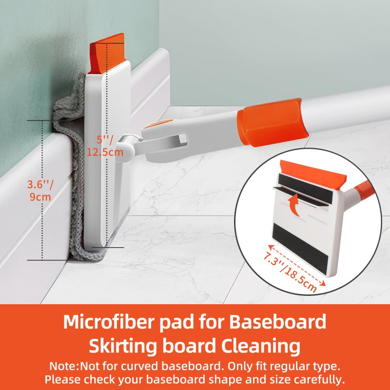 Qaestfy Baseboard Cleaner Tool with Handle, Extendable Long Handle Baseboard Cleaning Duster with Reusable Pads for Floorboard, Ceiling Fan Blade Cleaner Duster (Gray) - Image 2